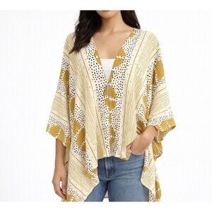 Sseko Designs 3-way Kimono Poncho Cover-Up Kaftan Boho Artisan Tribal Resort OS